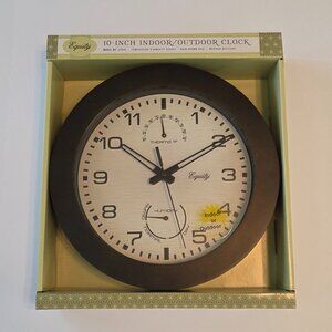 NWT Equity 10-Inch Indoor/Outdoor Quartz Wall Clock, Dark Brown, Weather Resist
